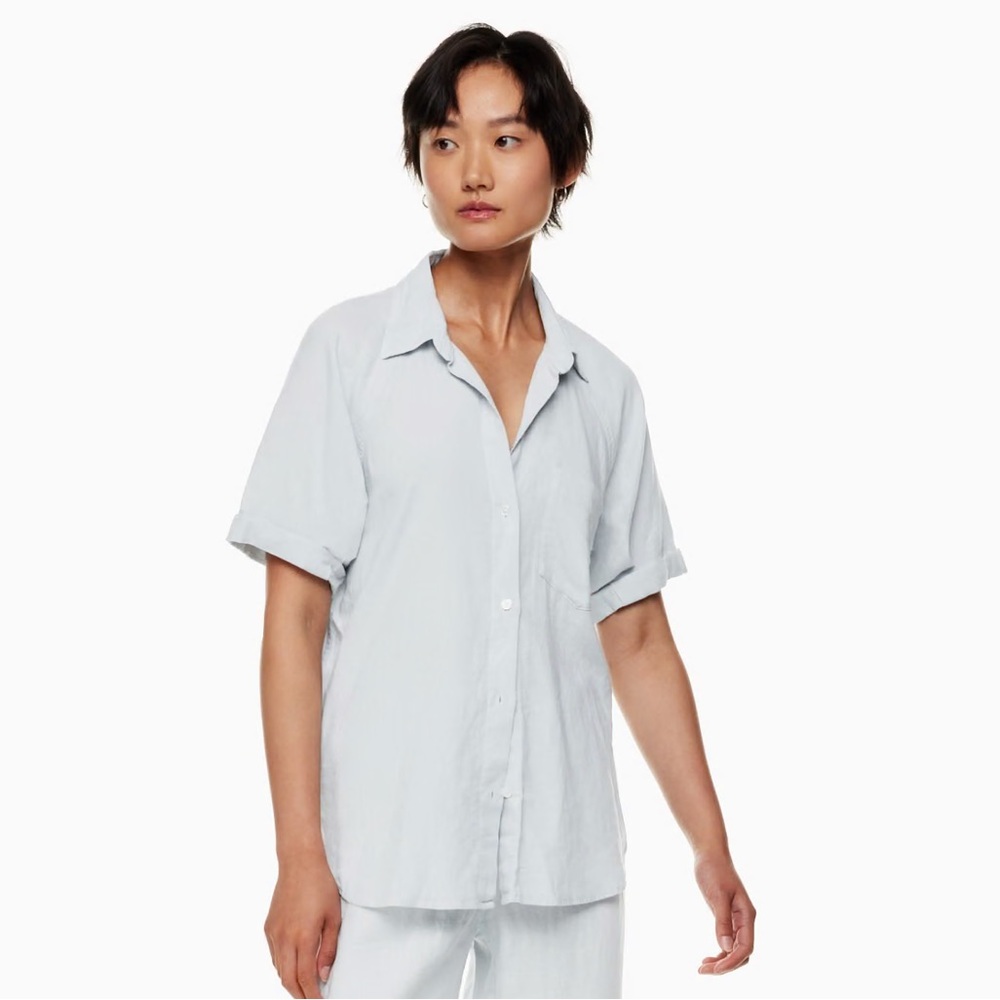 Aritzia Wilfred Boyfriend Shortsleeve Linen Shirt